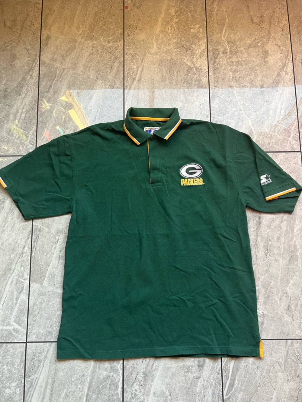 Rare Vintage Starter NFL Green Bay Packers Yellow/Green Polo Embroidery Size XL